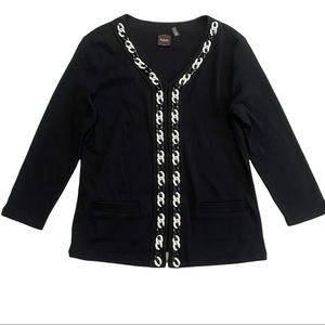 NWOT RAFAELLA Classy Black Long Sleeve Open Cotton Sweater Size M